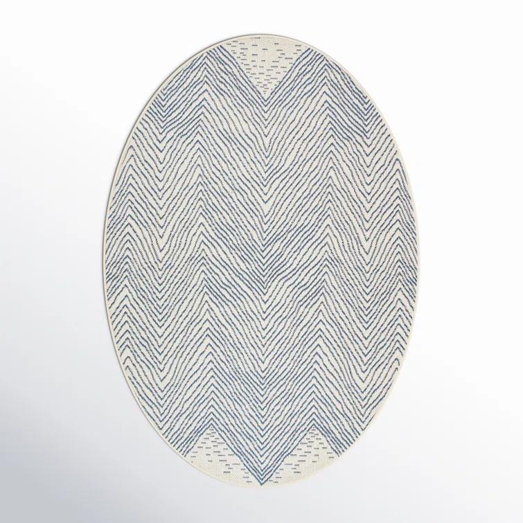 Dunham Abstract Indoor/Outdoor Area Rug for Living Room Patio Deck Front Porch Kitchen, Blue/Ivory