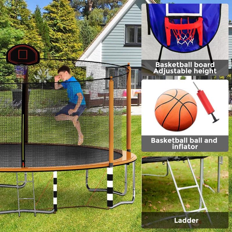 LAFUYSO 16ft Trampoline With Basketball Hoop, Pump, Ladder, Inner Safety Enclosure, And Soccer Goal