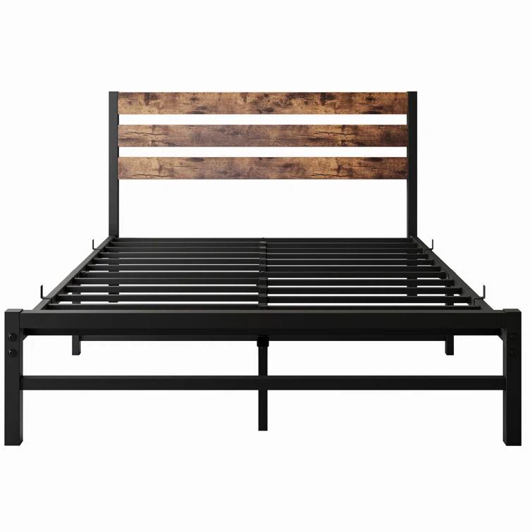 Ebern Designs Doiphode Full Size Platform Bed Frame with Rustic Vintage Wood Headboard,  No Box Spring Needed Rustic Brown
