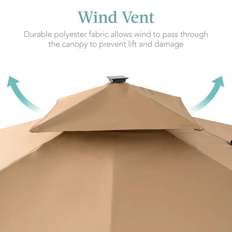 Arlmont & Co. Ronessa 10x10ft 2-Tier Square Outdoor Solar LED Cantilever Patio Umbrella w/ Base Included