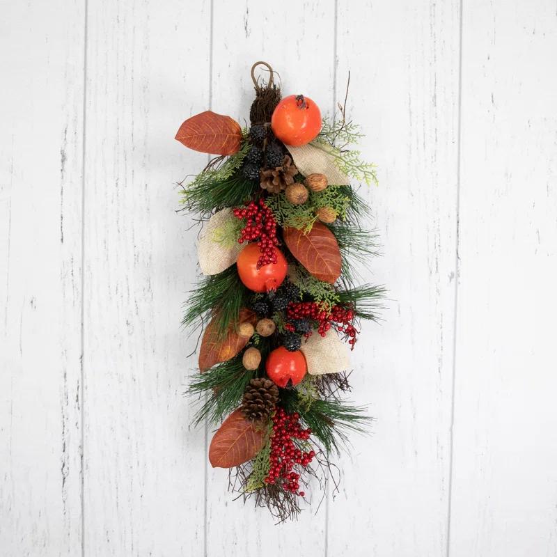 Northlight Seasonal 30" Autumn Harvest Mixed Berry and Pine Needle Artificial Teardrop Swag - Unlit