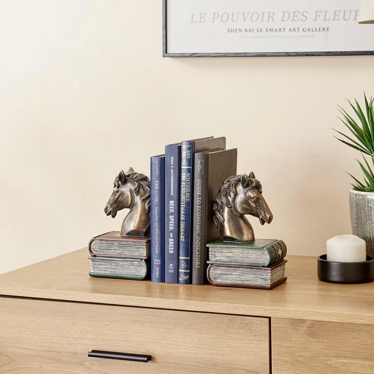 Gracie Oaks Nolley Horses on Books Non Skid Bookends (Set of 2)