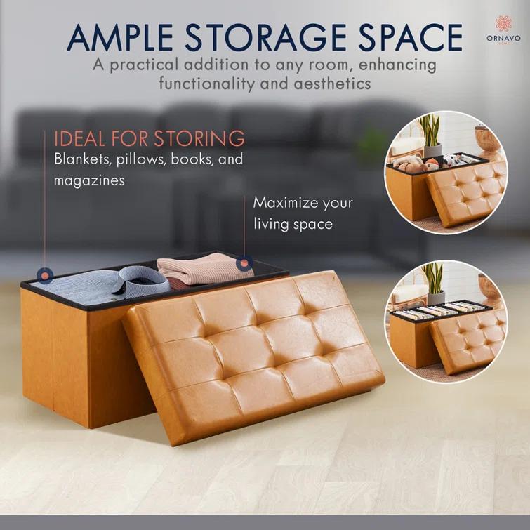 The Final Grab Inc. 30" Wide Faux Leather Tufted Rectangle Storage Ottoman & Reviews | Wayfair