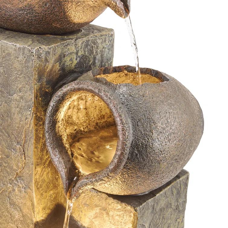 Alpine Weather Resistant Floor Fountain with Light