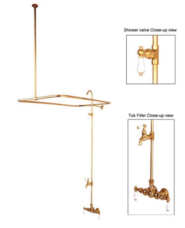 Kingston Brass CC63T2 Kingston Brass Vintage Three-Handle 2-Hole Tub Wall Mount Clawfoot Tub Faucet with Shower Enclosure