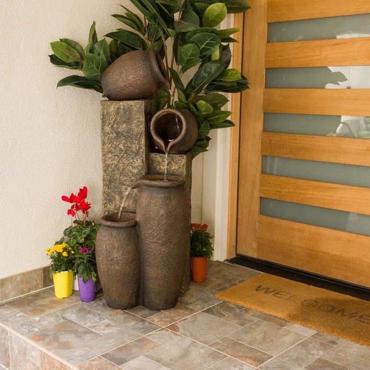 Alpine Weather Resistant Floor Fountain with Light