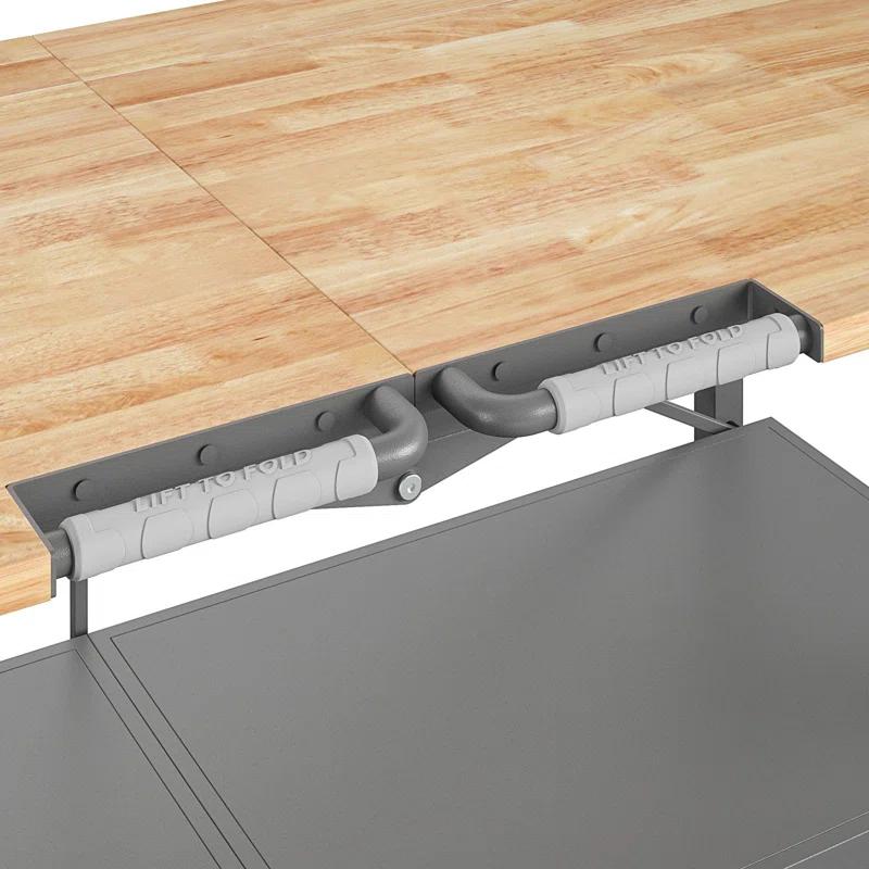 COSCO SmartFold Butcher Block Portable Workbench / Folding Utility Table (Gray Steel Frame)