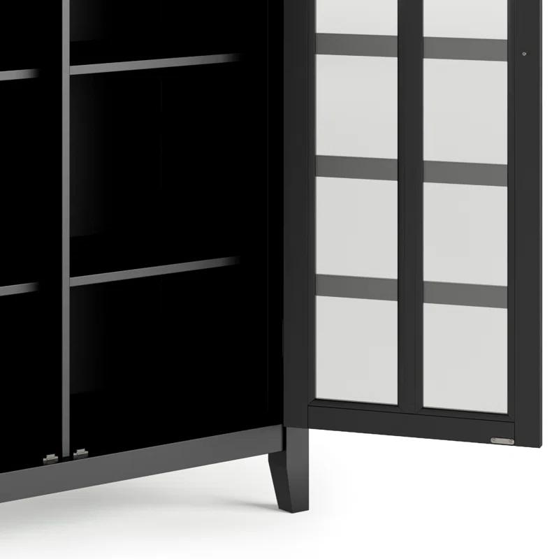 Simpli Home Artisan 38"W Solid Wood 4-Shelf Medium Storage Cabinet with Glass Doors and Adjustable Shelves
