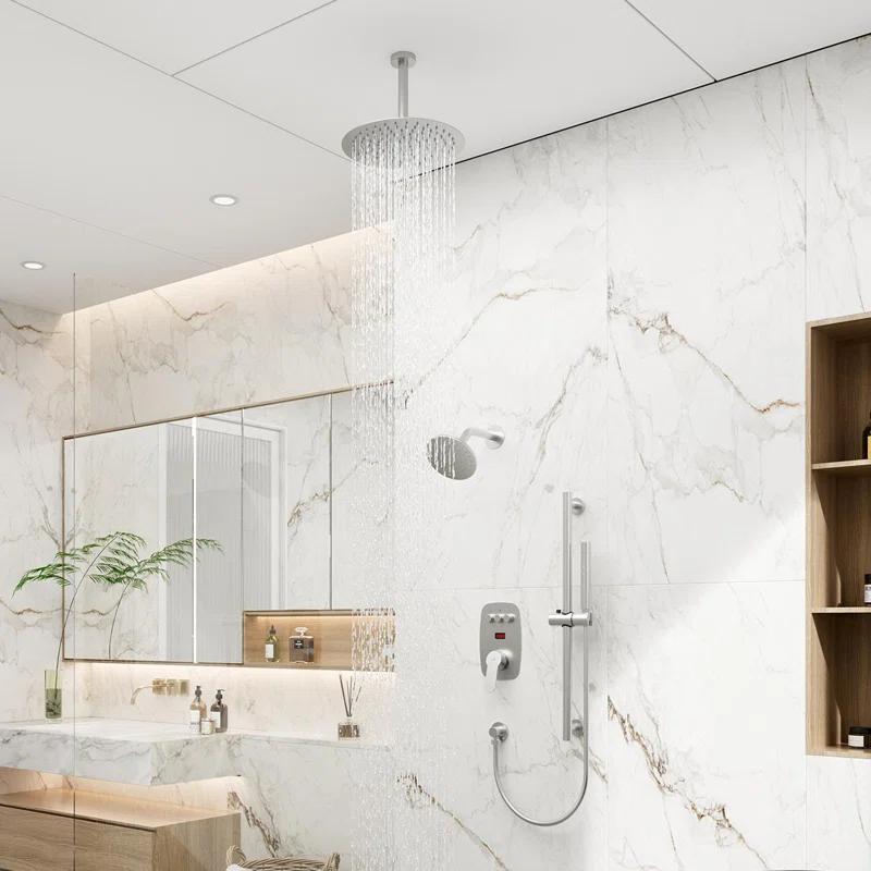 CASAINC BR01008SX12BN Rainfall Symphony 12inch Dual Showerhead Temperature Display Shower System with 2 in 1 Slider Bar Shower Handheld