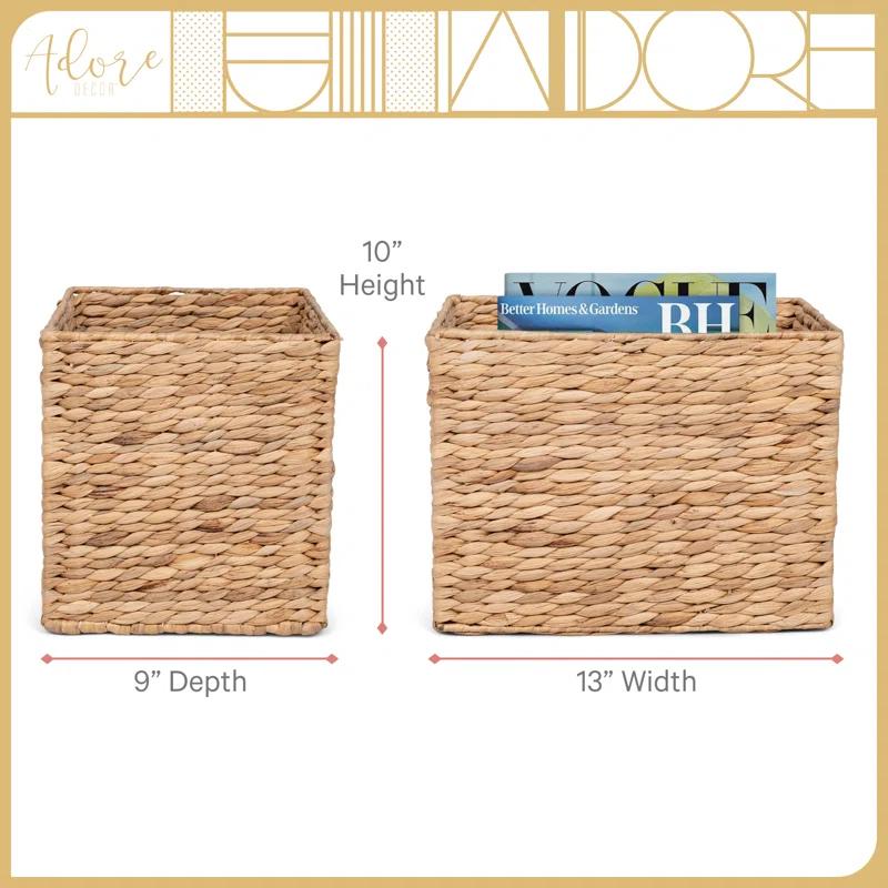 Adore Decor Dorothy Rainbow Wicker Basket (2 Pieces), Large and Medium Size Storage, Handwoven Water Hyacinth