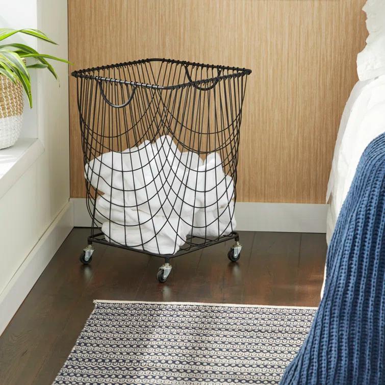 Metal Deep Set Metal Mesh Laundry Basket Storage Cart with Wheels and Handles