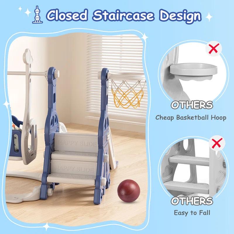 Suteck 4 in 1 Toddler Slide, Kids Slide with Climber and Swing Outdoor Indoor Slide Playset