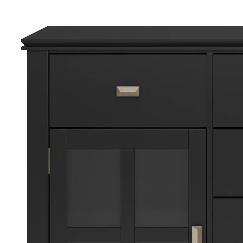 Simpli Home Artisan 54"W Solid Wood Sideboard Buffet with Tempered Glass Doors and 6 Drawers