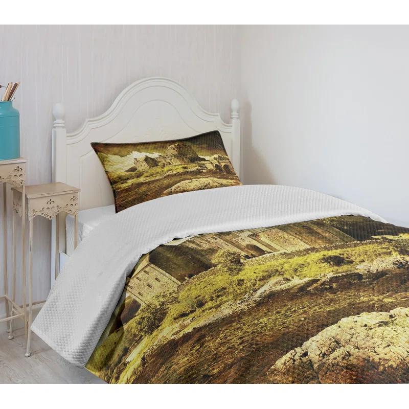 Ambesonne Ambesonne Medieval Bedspread Set Old Scottish Castle Grey Green