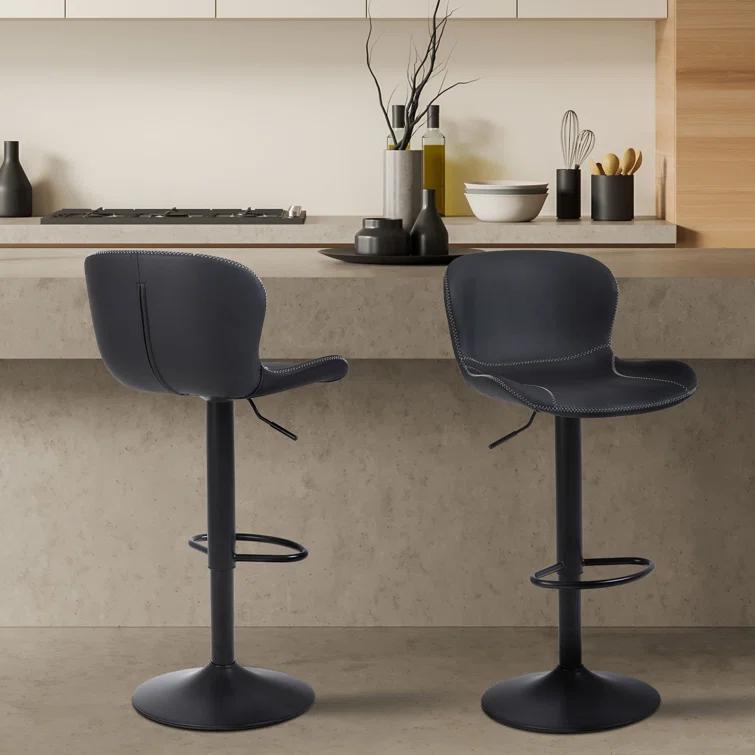 George Oliver Illyas Swivel Upholstered Adjustable Height Counter Stool with Metal Frame