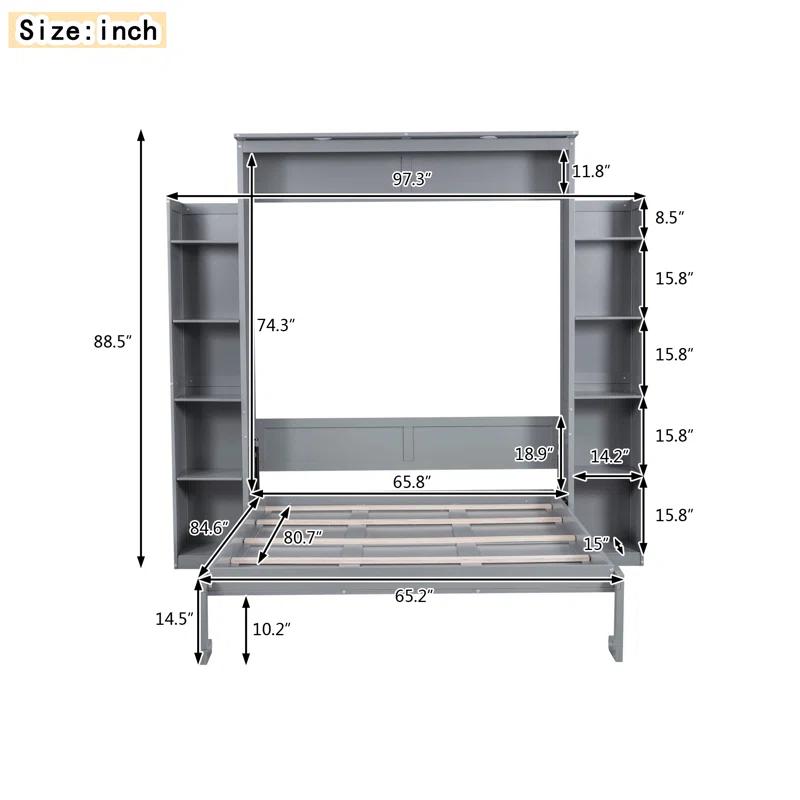 SHANRUGUOJI Murphy Bed Wall Bed With Shelves And LED Lights With Side Storage Bookcases