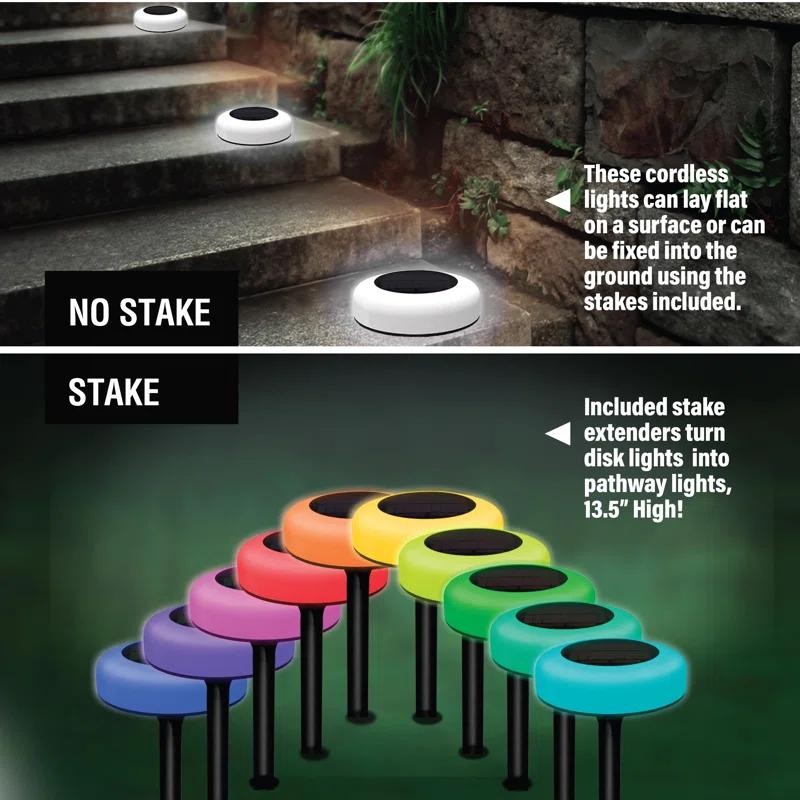 Bell + Howell Bell+Howell Color Changing Outdoor Solar Powered Garden Disk Lights, Wireless Auto On/off Lights (Set of 8)