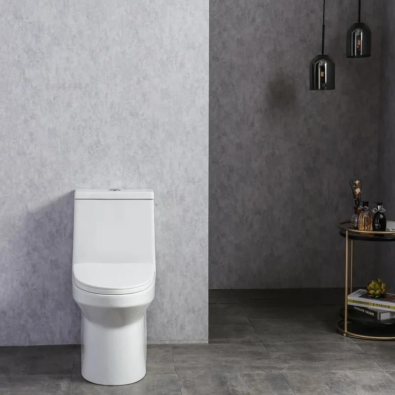 1-Piece 0.8/1.28 GPF Dual Flush Elongated Modern Toilet Soft Closing Seat, Quick Release In White Seat Included