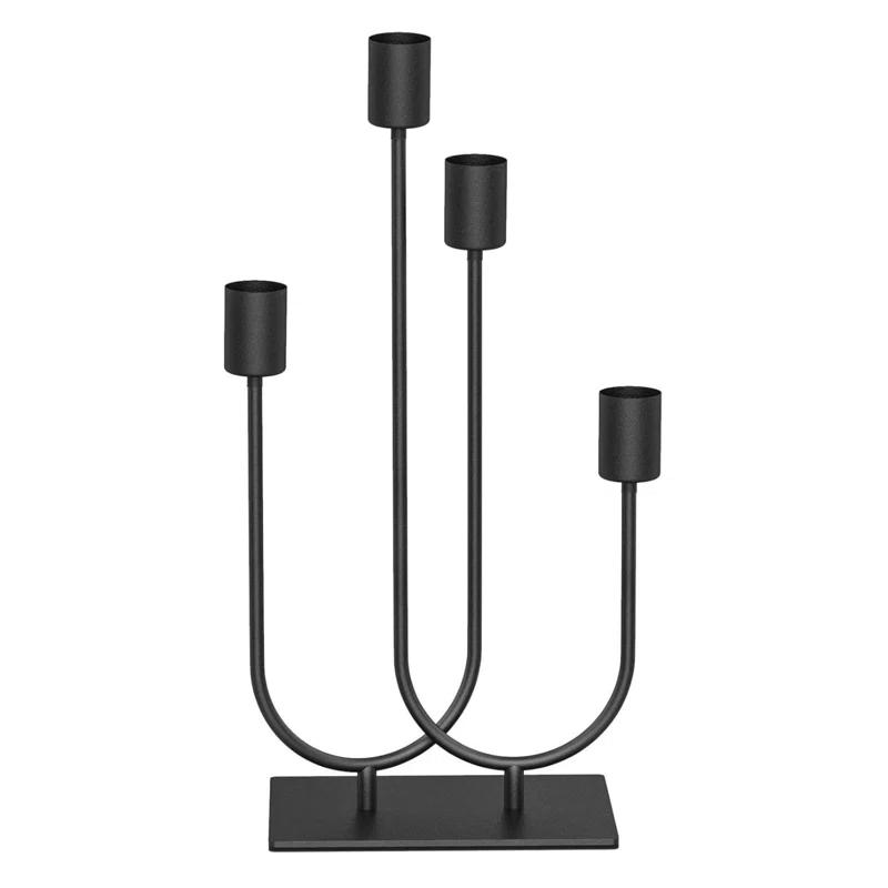 Brayden Studio® Candelabra Fireplace Black Vintage Metal Candle Stick Holders For Taper Candles Set Of 4 With Iron-0.8" Diameter Candlestick Ideal For Table Centerpiece