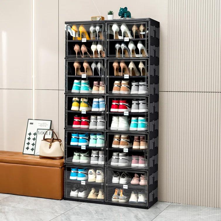Rebrilliant 10 Tiers 40 Pairs Foldable Shoe Rack Organizer Fits Size 12, Large Shoe Cabinet With Magnetic Doors