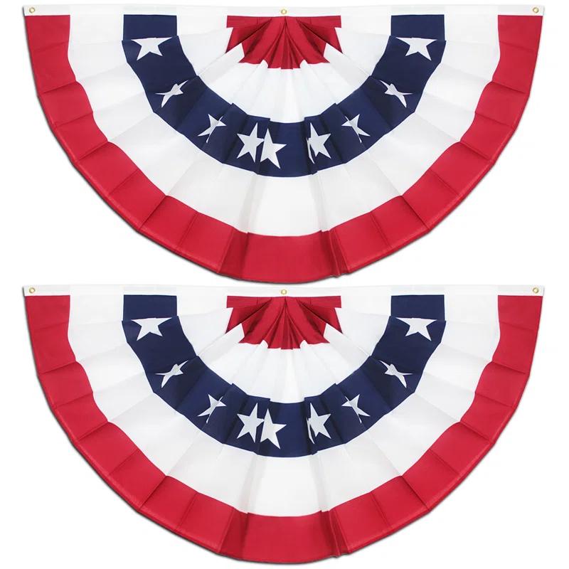 ANLEY USA Pleated Fan Flag, 1.5x3 ft American US Bunting Flag (Set of 2)