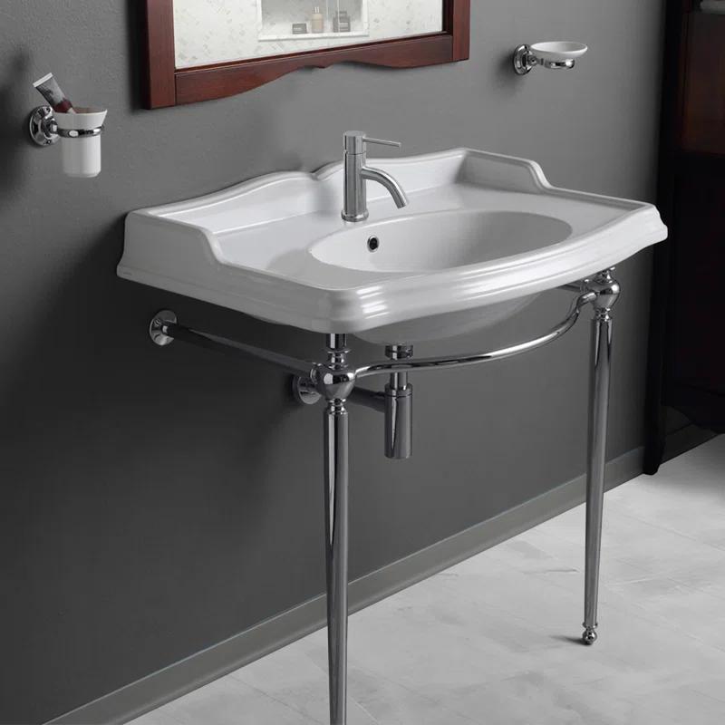 Whitehaus Collection B-AR864-ARCG1 Whitehaus Collection 35" Large Rectangular Wall Mount Console Sink With Front Towel Bar