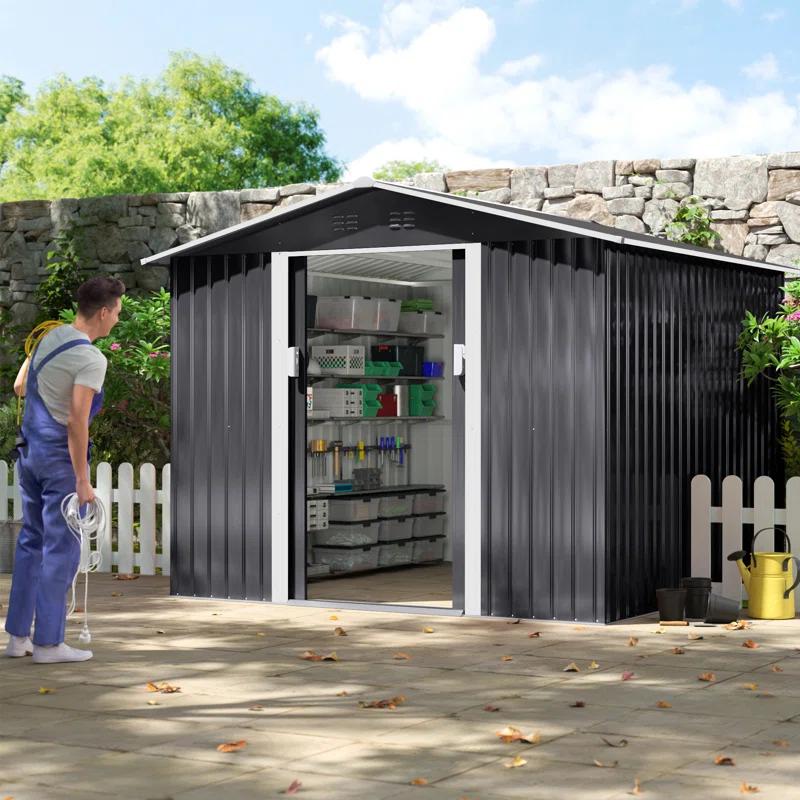 Jaxpety 8 ft. W x 8 ft. D Metal Storage Tool Shed Outdoor Storage Shed With Sliding Doors and Vents & Reviews | Wayfair