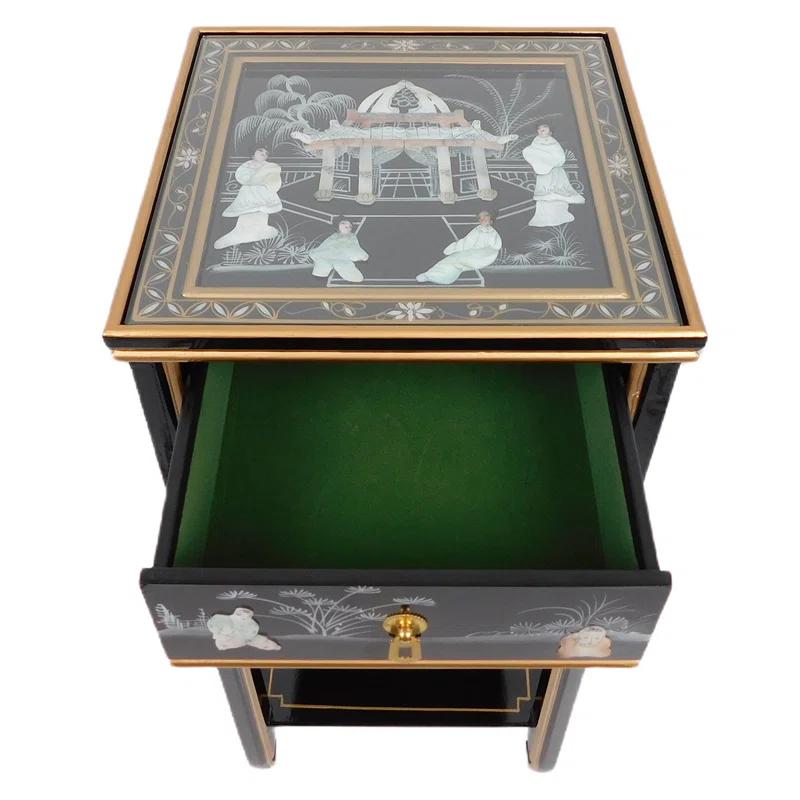 Bloomsbury Market Oriental Stand with Drawer, Shelf and Glass Top