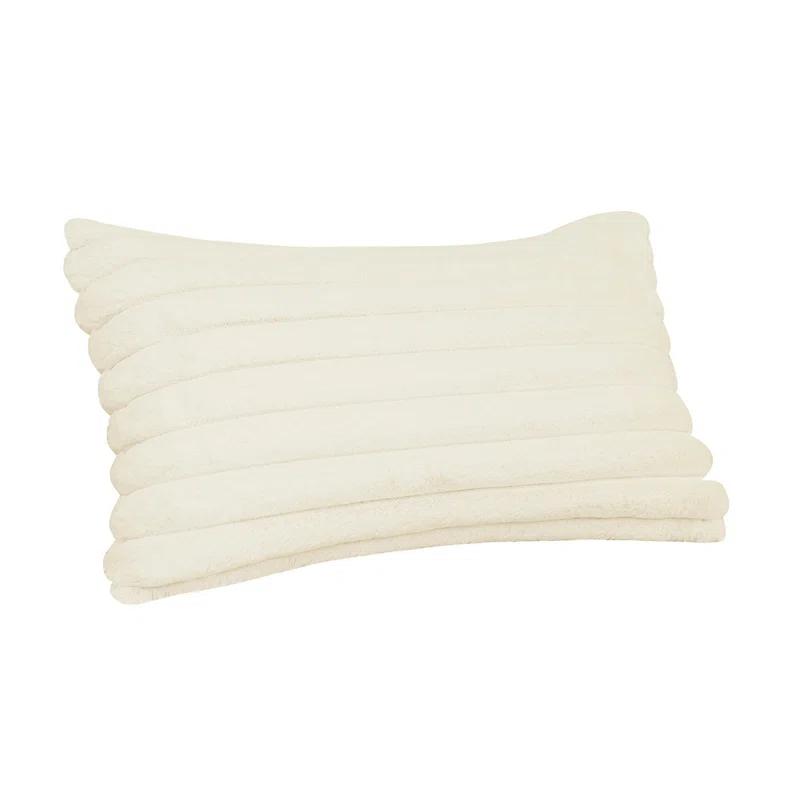 Cream Rectangular Vegan Fur Accent Pillow