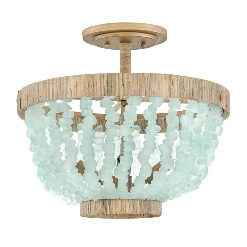 Dune Four-Light Hand-Strung Sea Glass Semi-Flush Mount Ceiling Light