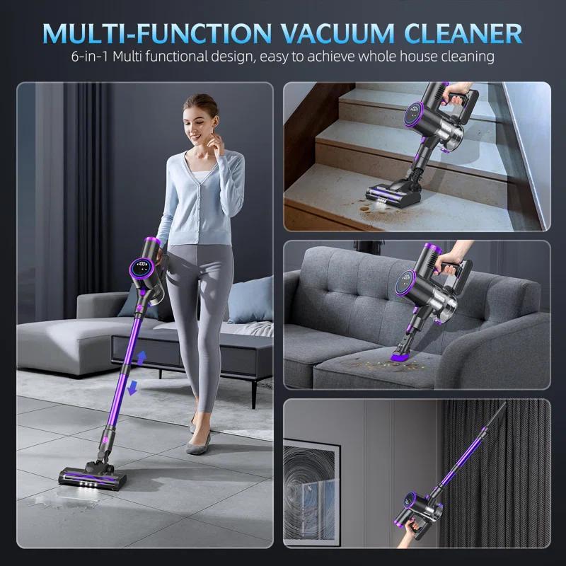 Cordless Vacuum Cleaner, 20KPA Stick Vacuum With LED Display, 2 Modes 6 In 1 Lightweight Cordless Stick Vacuum Cleaner With 40Min Detachable Battery Vacuum Cleaner For Home Hard Floor Car Carpet