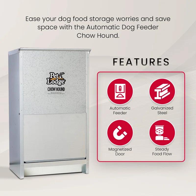 Little Giant Pet Lodge Dry Food Automatic Steel Dog Feeder Chow Hound 25 Pound Capacity