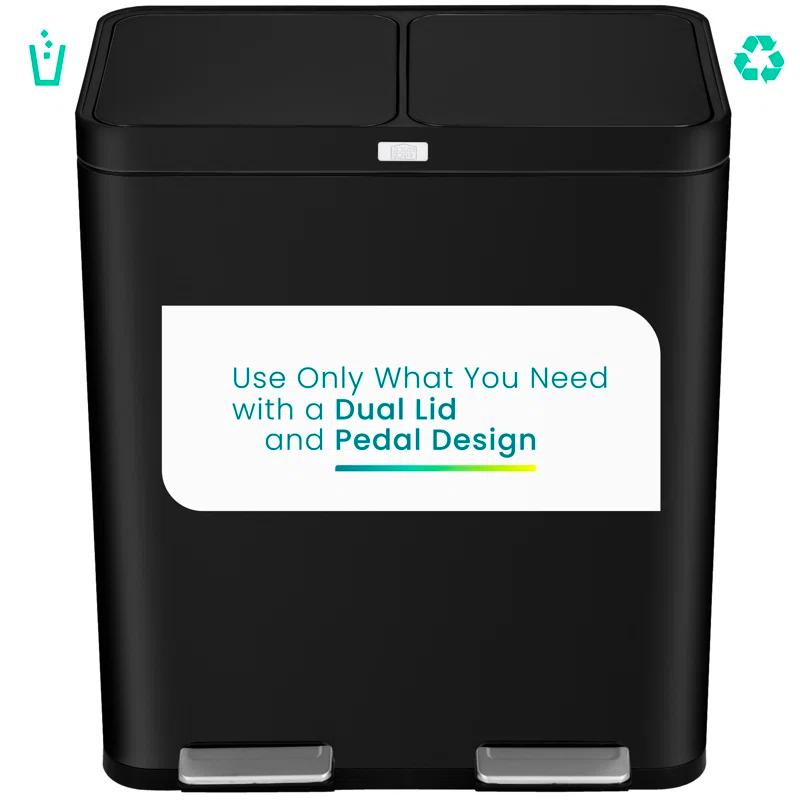 Home Zone Living Home Zone Living 16 Gallon Stainless Steel Dual Trash and Recycling Can with CleanAura Odor Control and Soft-Close Lids