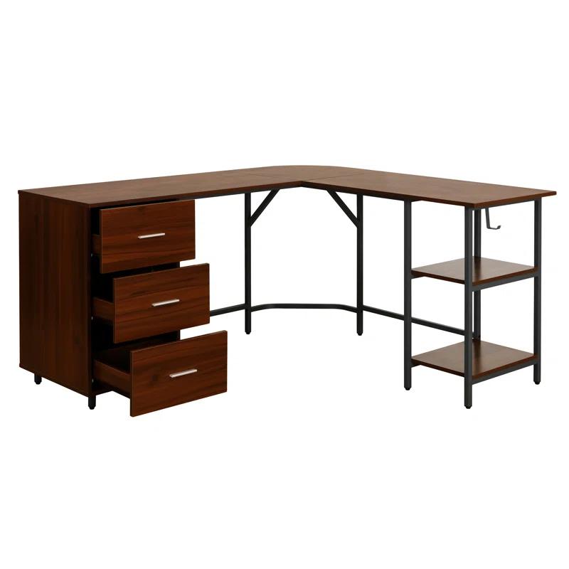 17 Stories Techni Mobili L-Shape Home Office Two-Tone Desk With Storage