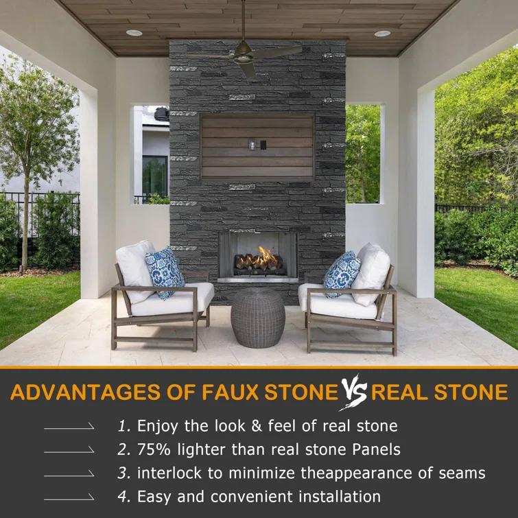 HOMEIBRO Faux Stone Wall Covering Panels for Interior and Exterior Decor Panels in Roman Stone (1 pack)