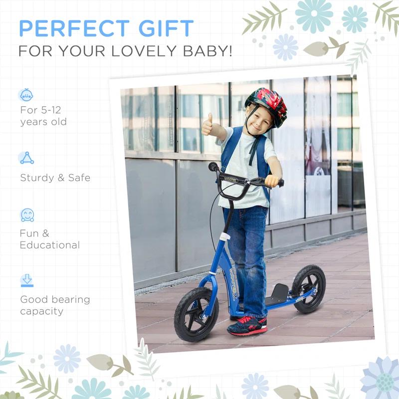 HomCom Kick Scooter for Kids 5-12 Years Old, Big Wheel Kids Scooter