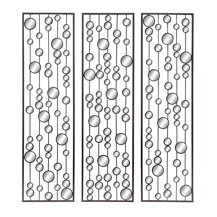 Mercer41 Metal Geometric Black Wall Decor with Round Mirror Accents Set