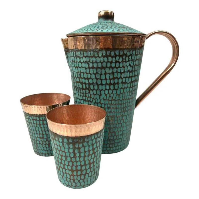 Ambiente Ambiente Mexican Copper Crafts 3 - Piece Pitcher Set - Pure Copper Tumbler - Copper Cups for Drinking.