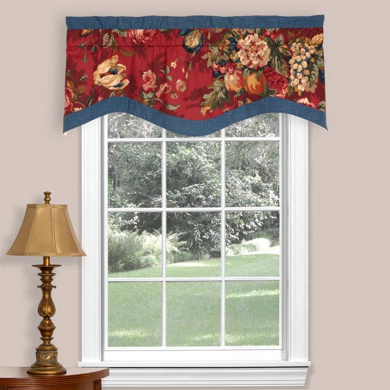 thomasville at home Queensland Crimson Floral Cotton Scalloped 52'' W Window Valance in