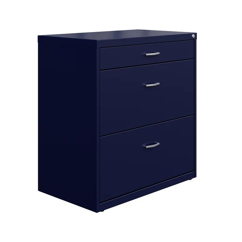 Navy 3-Drawer Lockable Steel Lateral Filing Cabinet