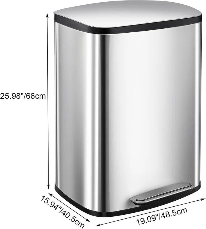 ASOPIX Kitchen Trash Can, Stainless Steel 50 Liter / 13 Gallon Garbage Can