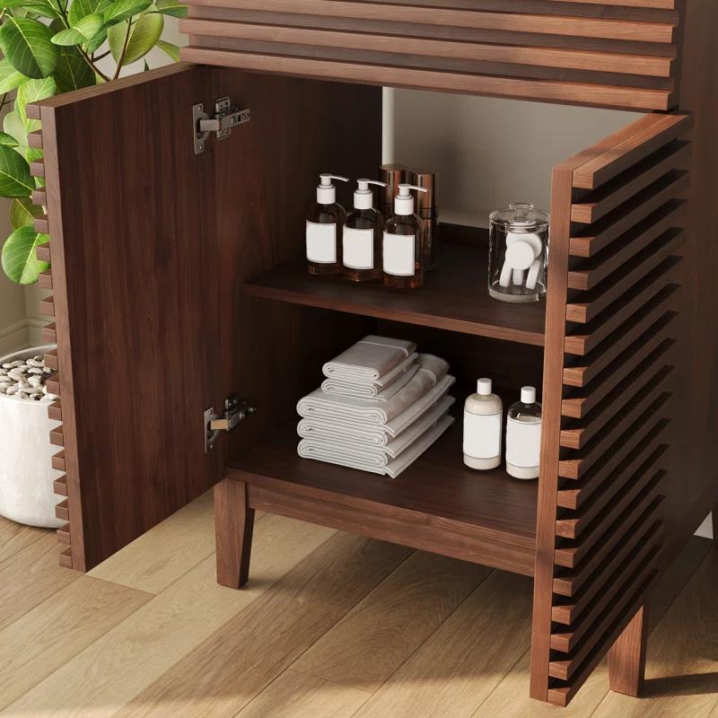 DeerValley  Cove 24" Bathroom Vanity with Ceramic Sink Top, Fully Assembled Mid-Century Wood Bathroom Cabinet Walnut & Reviews | Wayfair