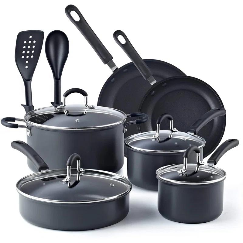 Cook N Home Professional Hard Anodized Pots and Pans Set Nonstick, Kitchen Cookware Set, Black