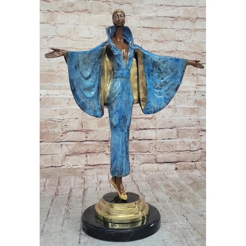 Red Barrel Studio® Nikel Julius Erte Art Deco Bronze Fashion Model Showgirl Sculpture Statue Glazed Patina 19" x 15"