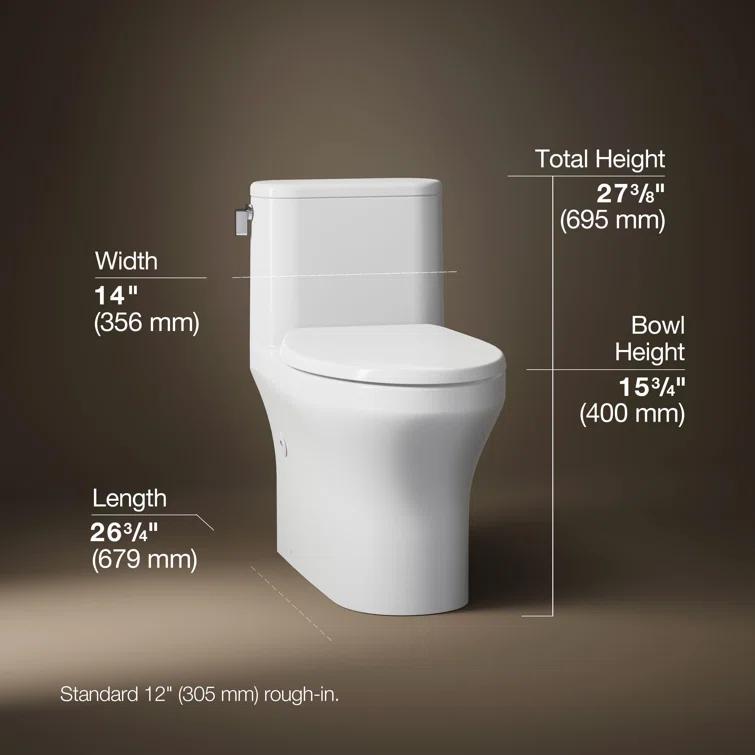 Kohler Spacity One-Piece Compact Elongated Toilet With Skirted Trapway, 1.28 Gpf K28020-0