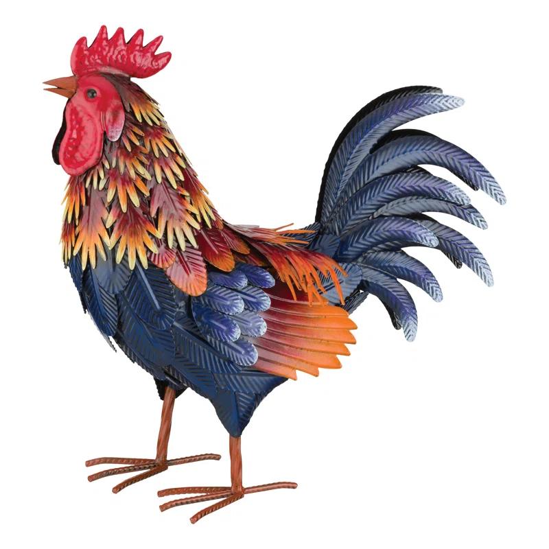 Multicolor Painted Metal Freestanding Rooster Decor