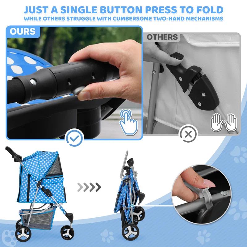 Magshion Foldable Pet Dog and Cat Stroller with Adjustable Canopy Storage Basket and Cup Holder for Small and Medium Pets
