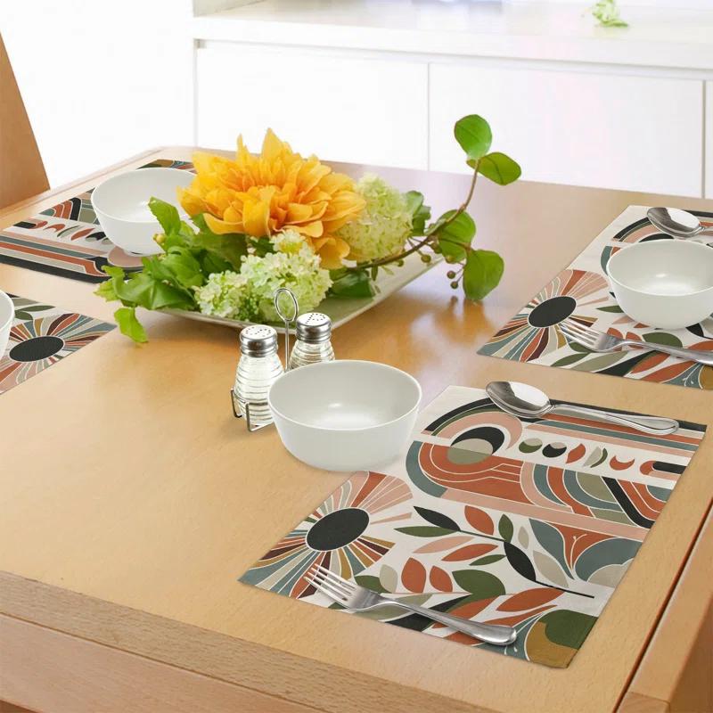 Polyester Beige Green And Burnt Orange Rectangle Placemat (Set of 4)