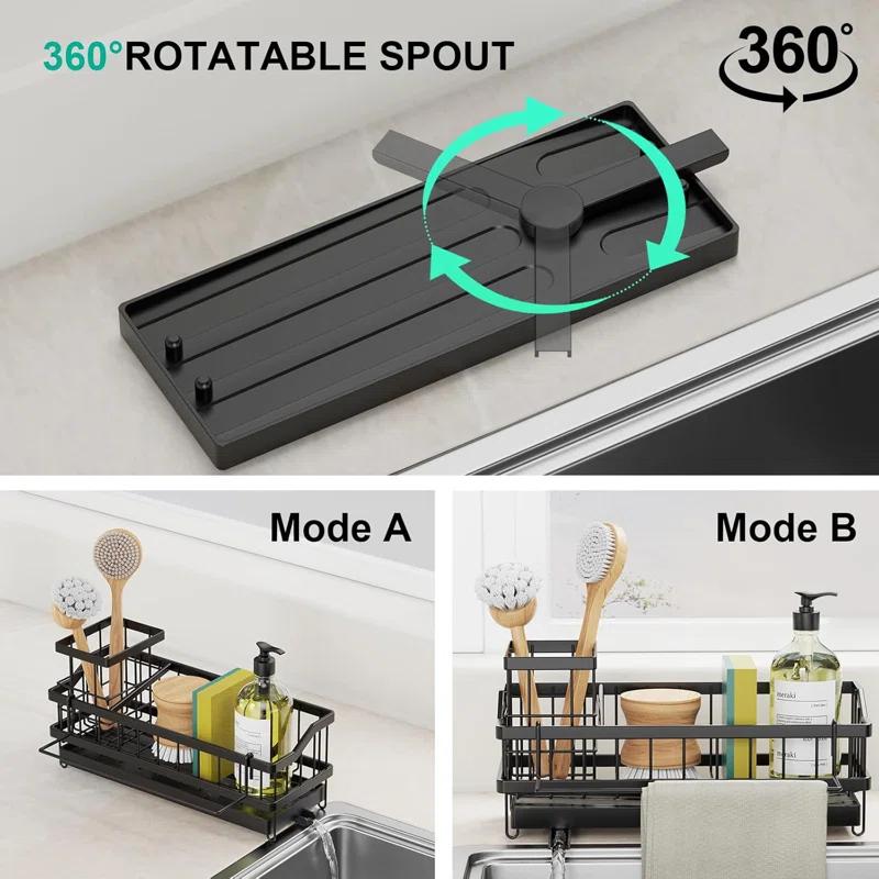 WKING Stainless Steel Kitchen Sink Caddy Organizer With Draining Tray, Rustproof Sponge Holder For Sink, Adjustable Compartments, Space-Saving Design