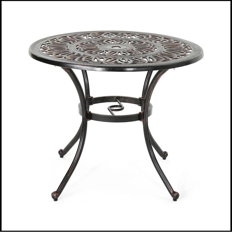 Fleur De Lis Living Outdoor Round Cast Aluminum Dining Table, Shiny Copper | Wayfair